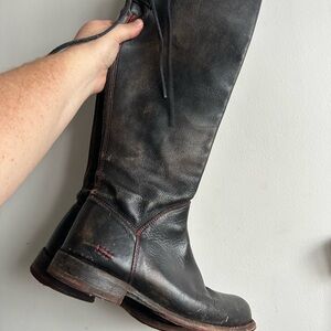 BED|STU Black Leather Boots Red Sole, lace back detail, handcrafted 9.5 women